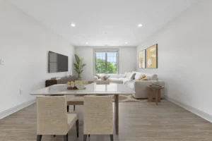 Virtually staged living and dining space at 1580 River St #4D, Hyde Park